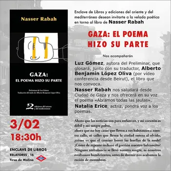 Velada poética alrededor del poemario GAZA: EL POEMA HIZO SU PARTE de Nasser Rabah
