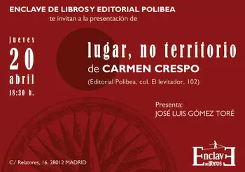 Presentación de LUGAR, NO TERRITORIO, de Carmen Crespo - 18:30 h