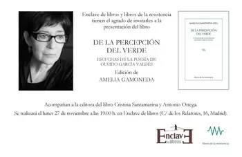 Presentación de DE LA PERCEPCIÓN DEL VERDE, de  Amelia Gamoneda - 19:00 h.